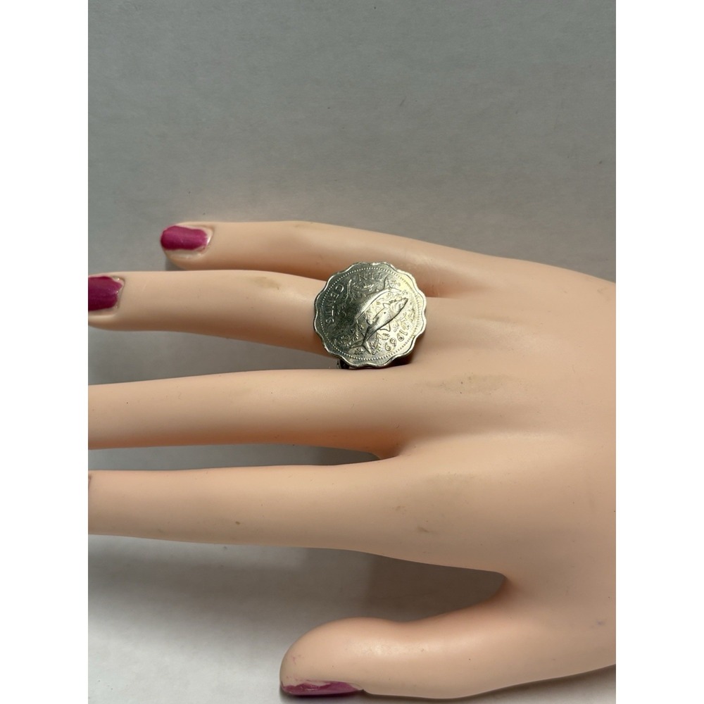 Coin Ring 1969 Bahamas Island scalloped 10 cents‎ bonefish copper nickel 10.5
